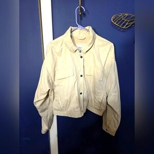 Abercrombie & Fitch Women’s Large Crop Jacket Light Weight Full Zip Snaps Beige